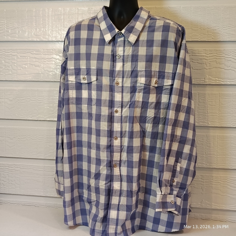 LIBERTY BLUES MENS 4XL BLUE PLAID BUTTON DOWN SHIRT LIGHTWEIGHT‎ BUSINESS CASUAL